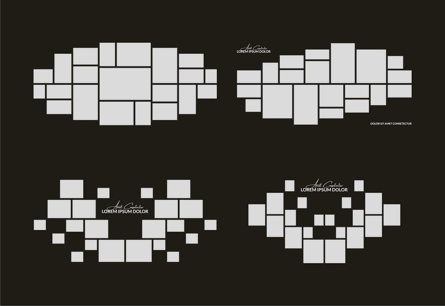 fotos ou colagem de molduras de fotos. layout de grade de página de quadrinhos molduras abstratas e modelo de parede de fotos digitais vetor