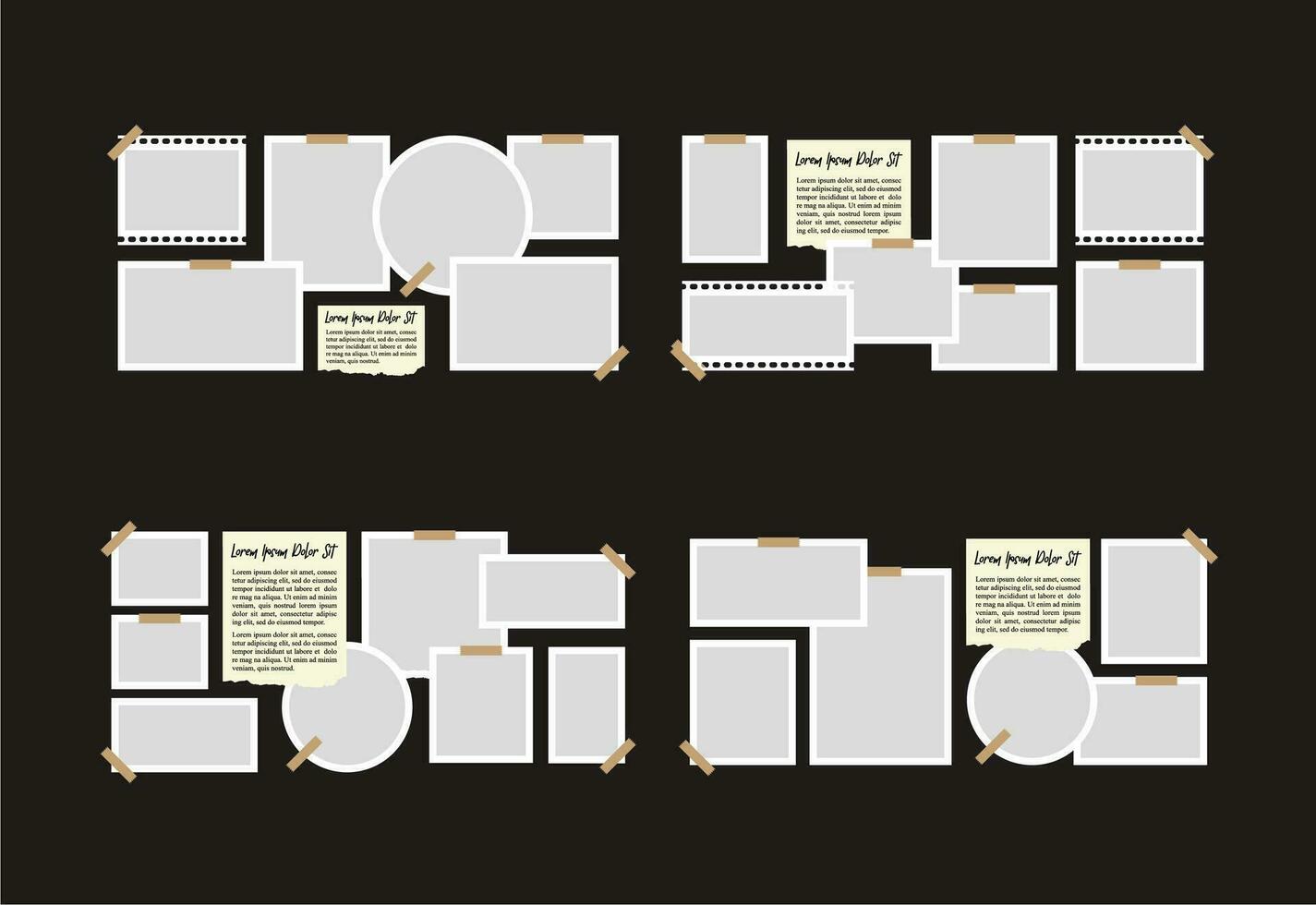 fotos ou colagem de molduras de fotos. layout de grade de página de quadrinhos molduras abstratas e modelo de parede de fotos digitais vetor