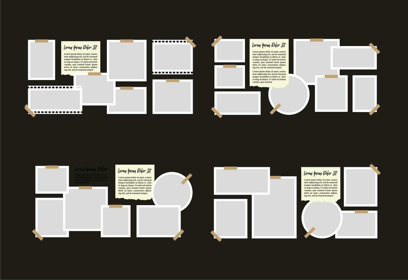 fotos ou colagem de molduras de fotos. layout de grade de página de quadrinhos molduras abstratas e modelo de parede de fotos digitais vetor