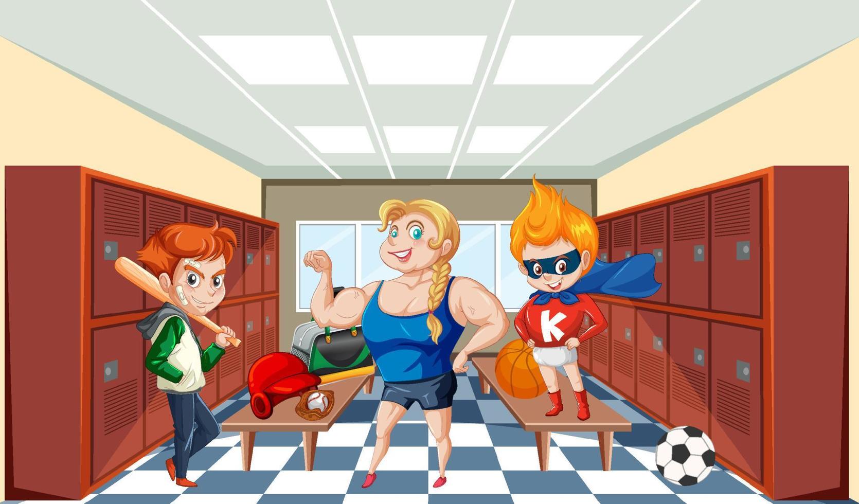 cena escolar com personagem de desenho animado vetor