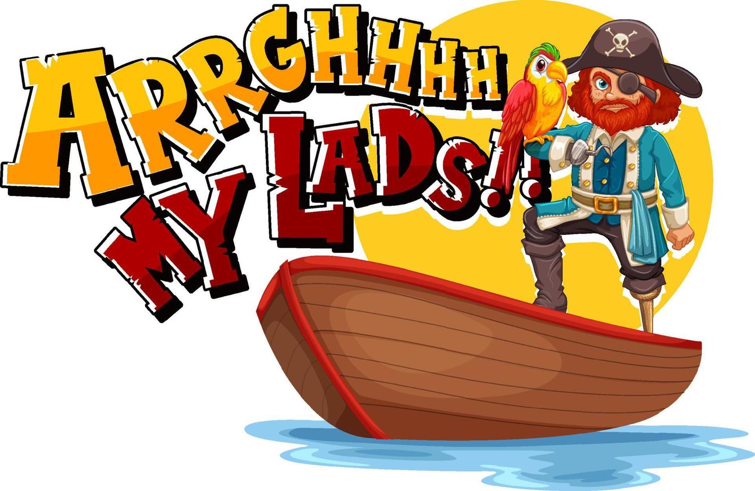 conceito de gíria de pirata com a frase arrgh my lads e um personagem de desenho animado de pirata vetor