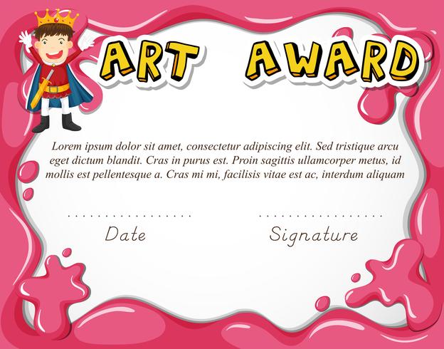 Certificado de prêmio de arte com menino como herói vetor