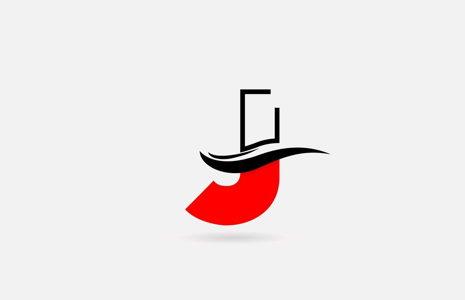 j ícone de logotipo de letra do alfabeto preto vermelho para empresa com design de linha vetor