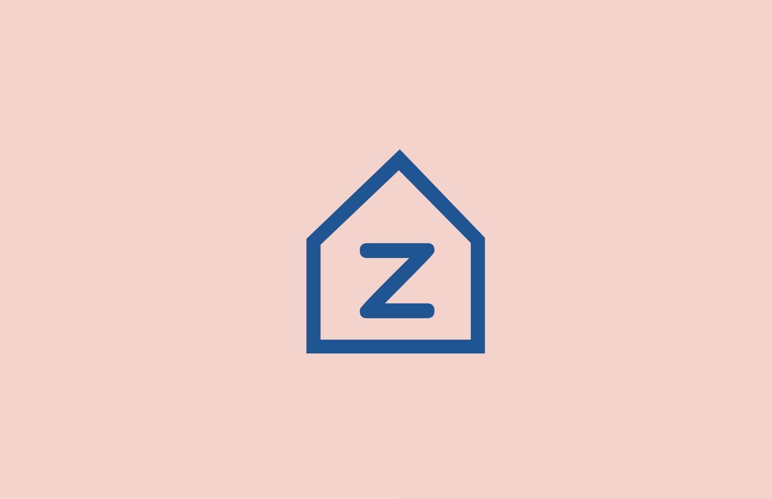 ícone do logotipo da letra do alfabeto z rosa azul para empresa e negócios com design de casa vetor