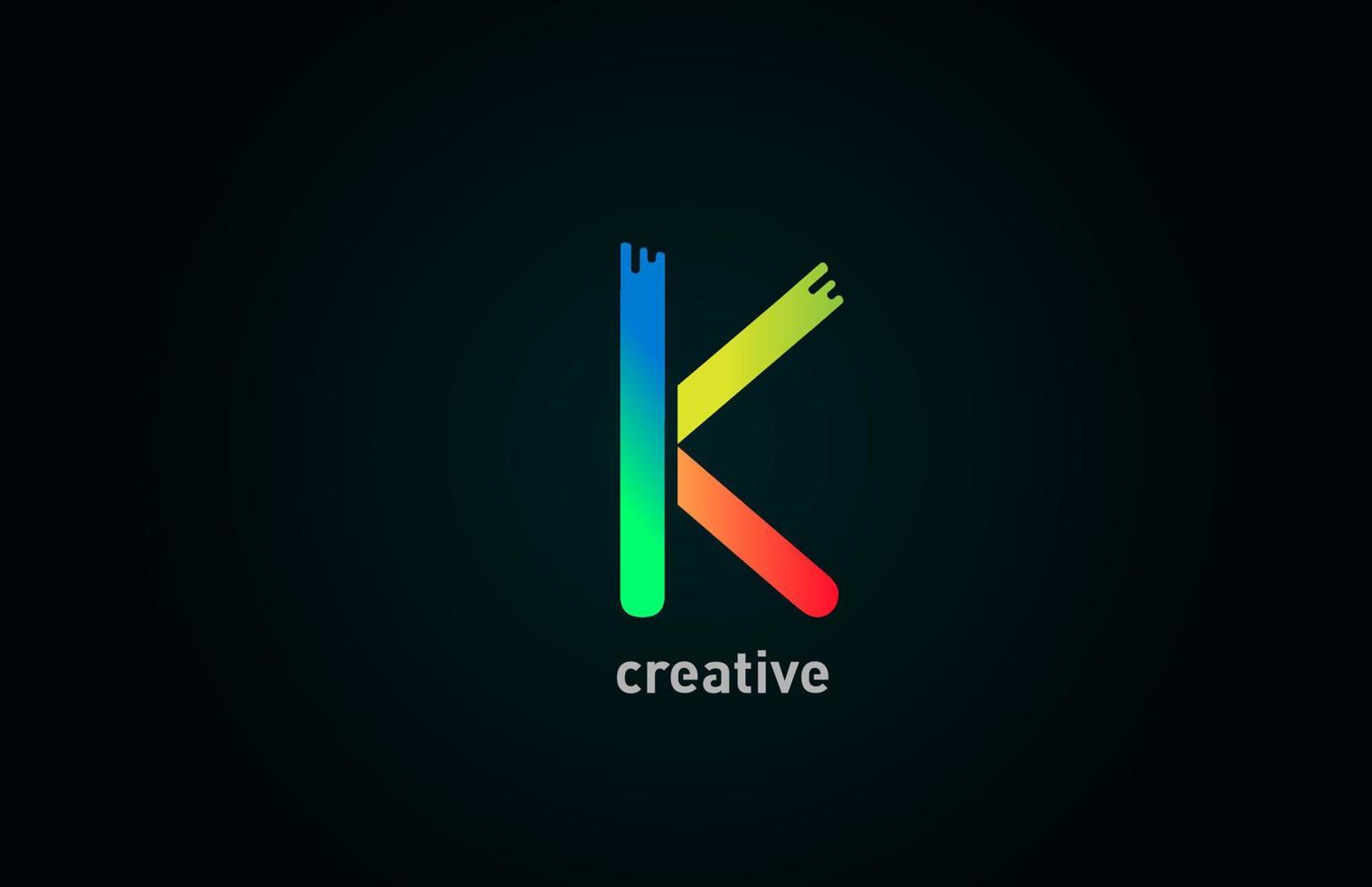 k ícone colorido do design do logotipo da letra do alfabeto em azul verde laranja para empresa e negócios vetor
