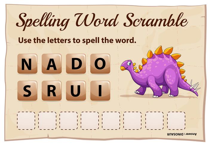 Jogo de ortografia palavra scramble com palavra dinossauro vetor