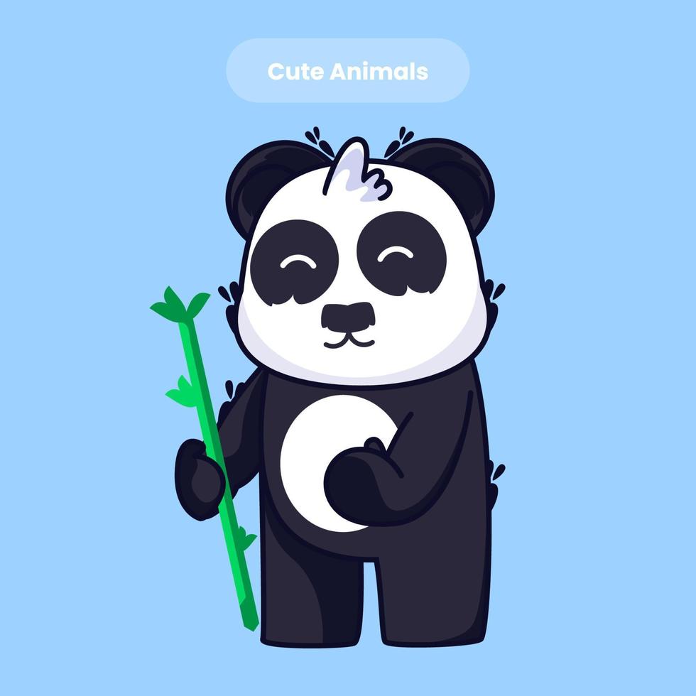 Ilustração em vetor desenho animado panda fofo comendo