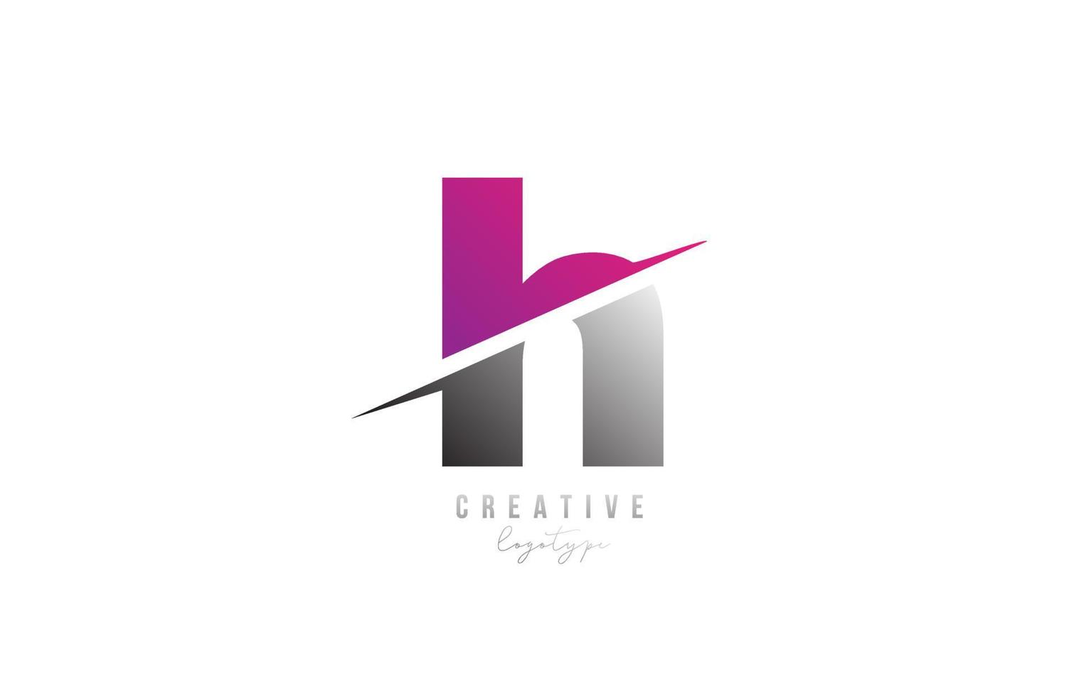 Projeto do ícone do alfabeto do logotipo da letra h rosa e cinza para empresa e negócios vetor