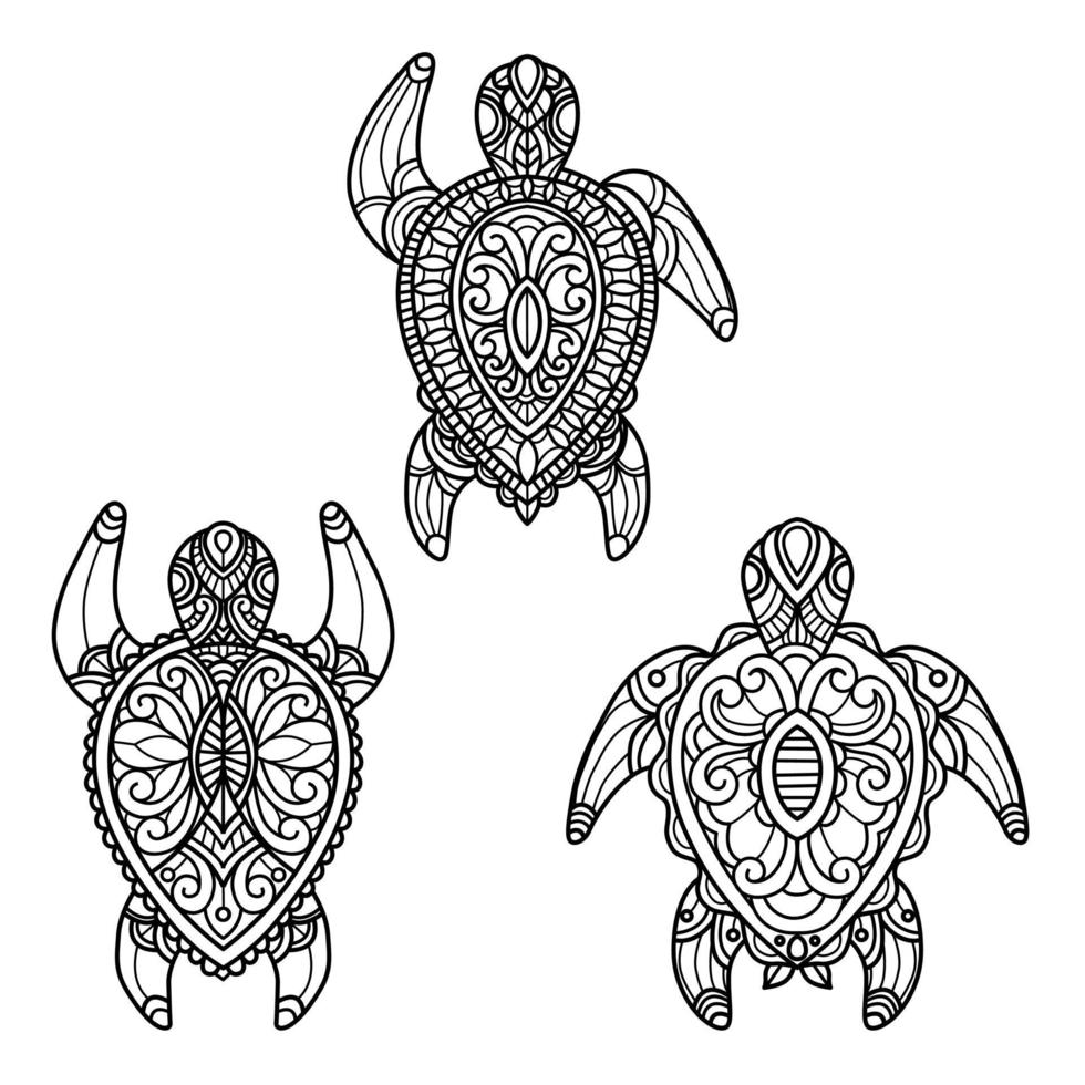 Padrão de tartaruga desenhado à mão para livro de colorir adulto vetor