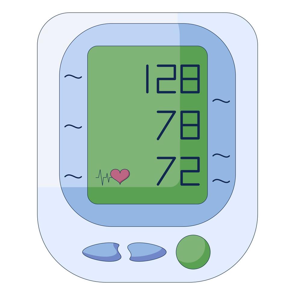 tonômetro médico, monitor eletrônico de pressão arterial. esfigmomanômetro digital em um estilo simples, isolado em um fundo branco. vetor