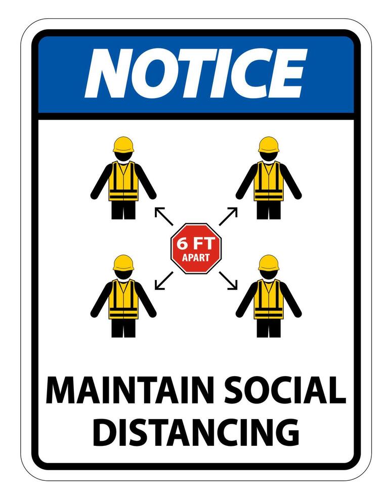 observe mantenha o distanciamento social, fique a 6 pés de distância, sinal de coronavírus covid-19 isolado em fundo branco, ilustração vetorial eps.10 vetor