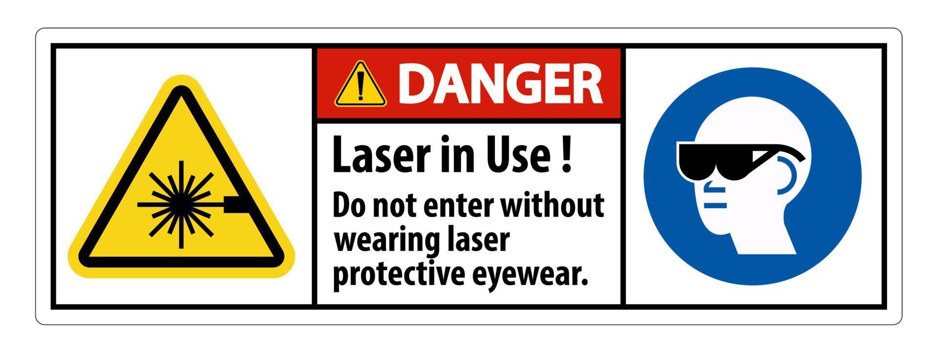etiqueta de segurança ppe de advertência de perigo, laser em uso, não entre sem usar óculos de proteção contra laser vetor