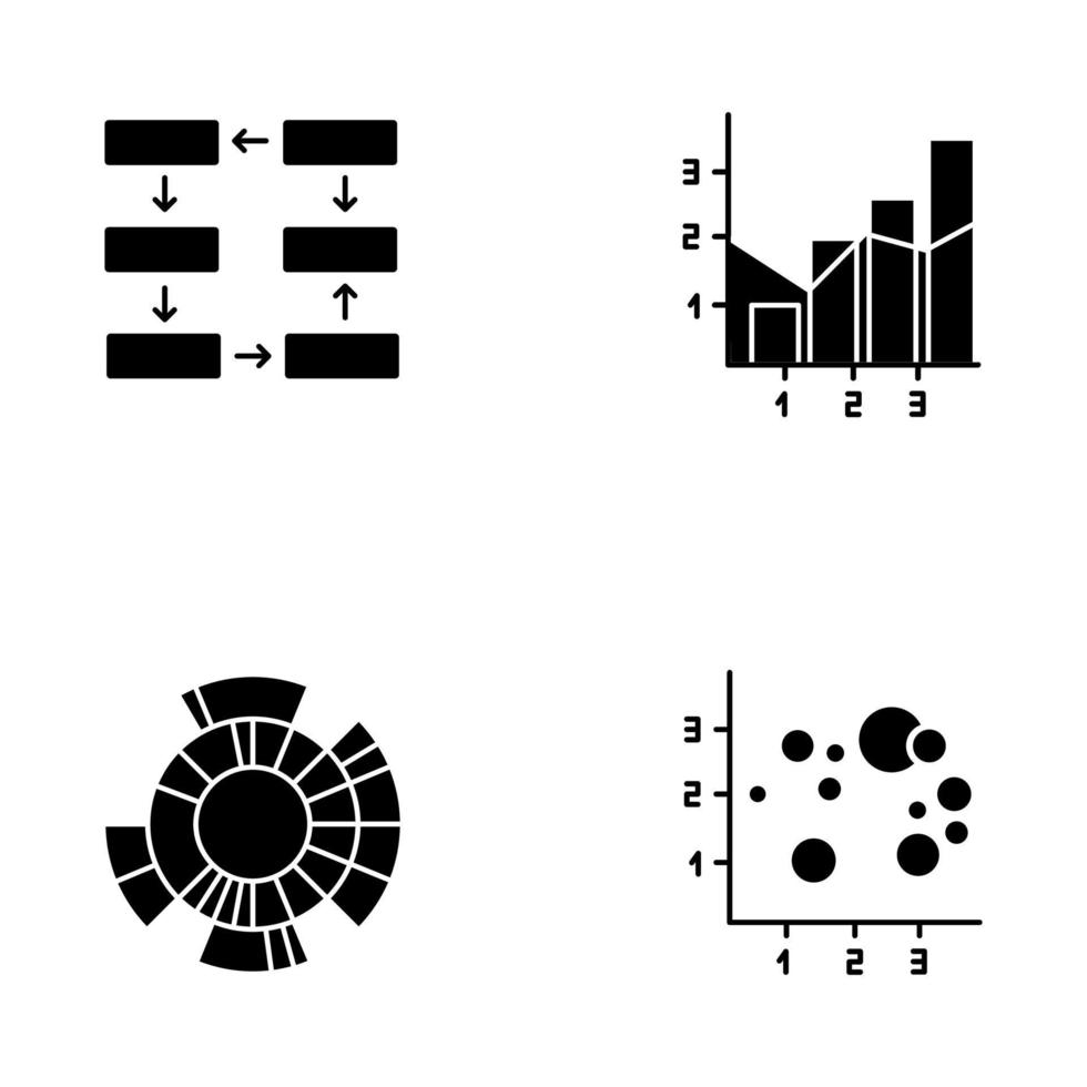 gráfico e conjunto de ícones de glifo gráfico vetor