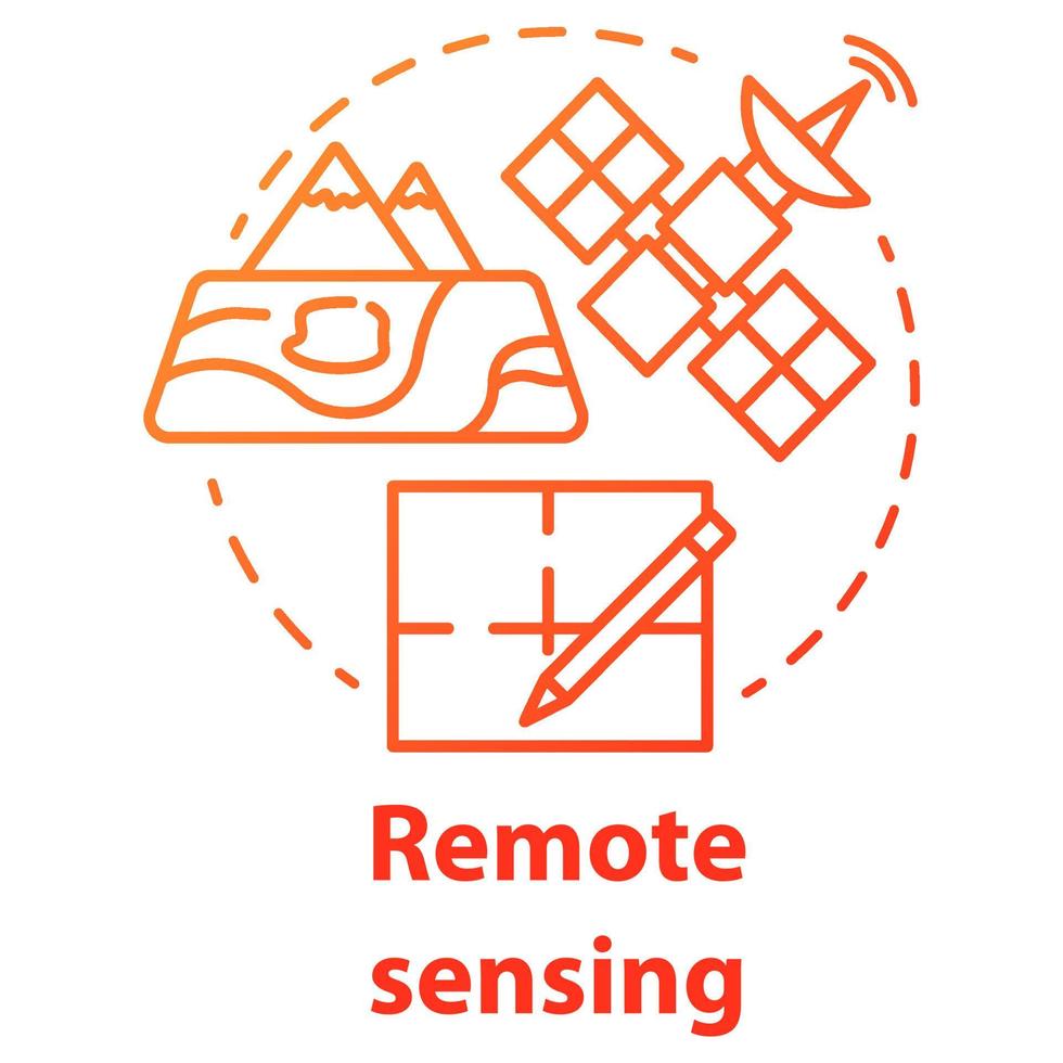 ícone do conceito de sensoriamento remoto. cartografia moderna. exploração da Terra a partir do espaço. levantamento de imagens de satélite. desenho de cor rgb de contorno isolado de vetor