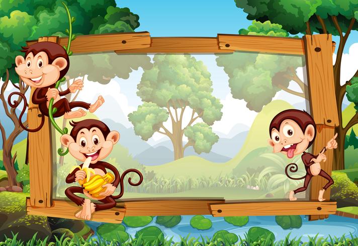 Design de moldura com macacos na selva vetor
