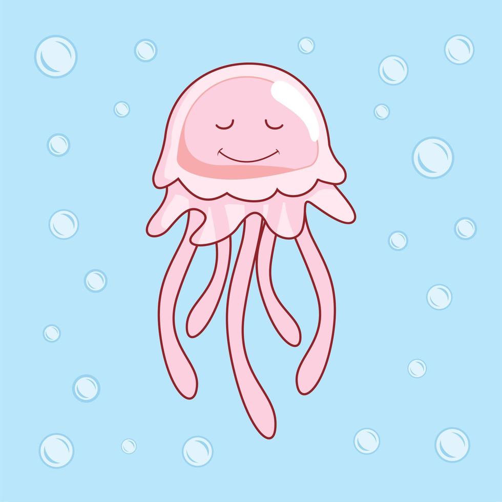 desenhos animados de ilustrações fofas de medusas vetor