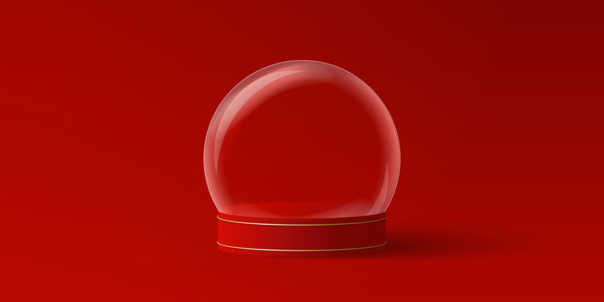 banner de natal do globo de natal vazio em fundo vermelho para publicidade de produto vetor