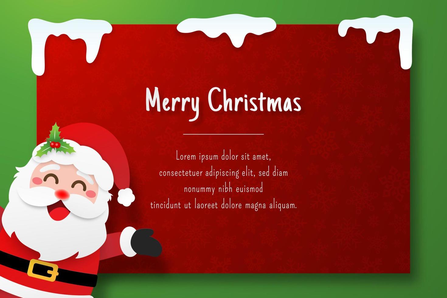 Papai Noel com cartão postal de natal, feliz natal e feliz ano novo vetor