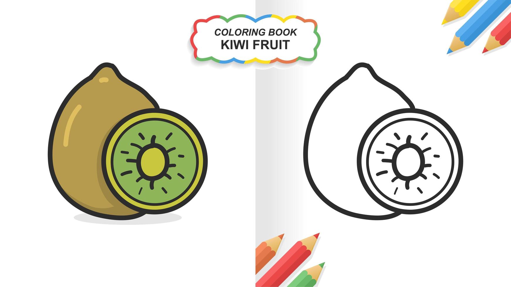 kiwi desenhado à mão para colorir livro para a aprendizagem. cor lisa pronta para imprimir vetor