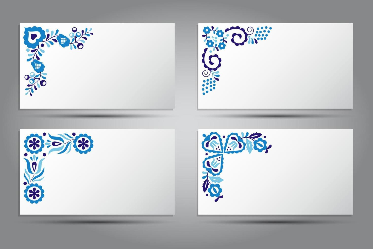 conjunto de quatro cartão branco simples com ornamentos folclóricos tradicionais. ilustração vetorial vetor