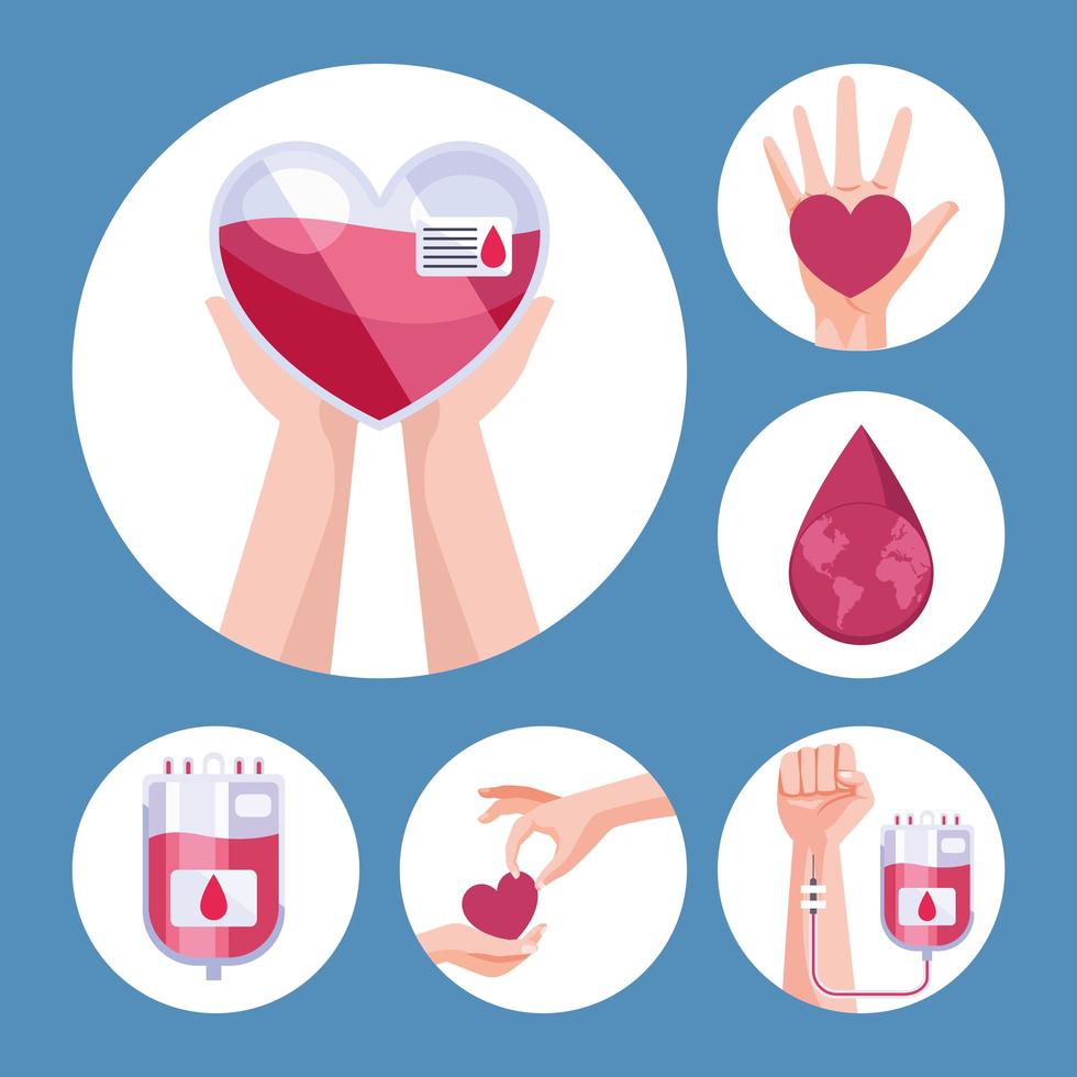 seis ícones de doador de sangue vetor