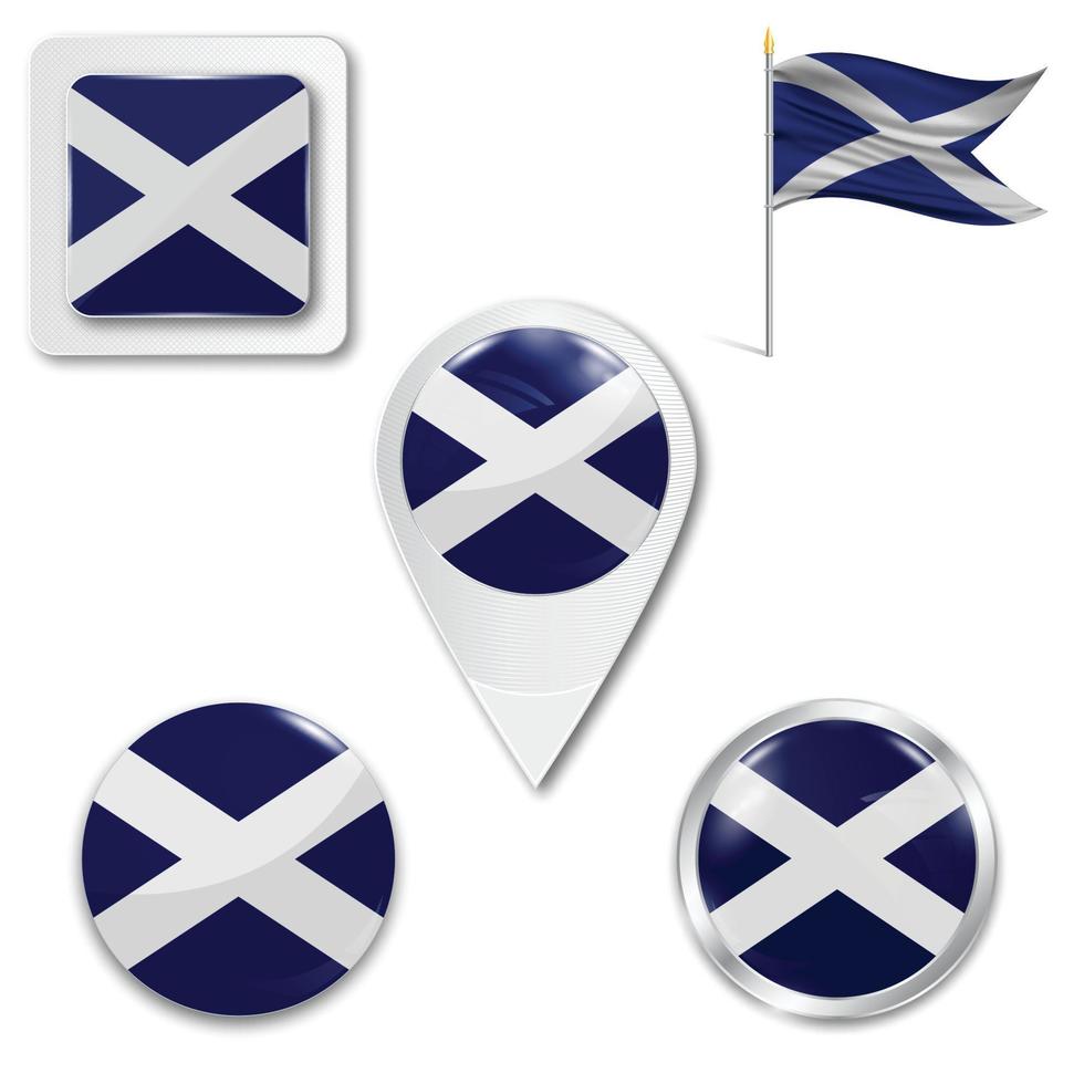 conjunto de ícones da bandeira nacional da Escócia. botão, ponteiro e caixa de seleção. vetor