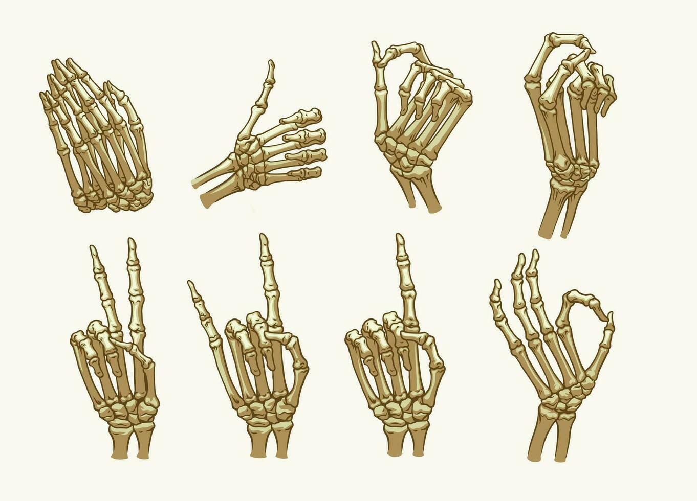 conjunto do esqueleto mão gesto mão desenhado vetor