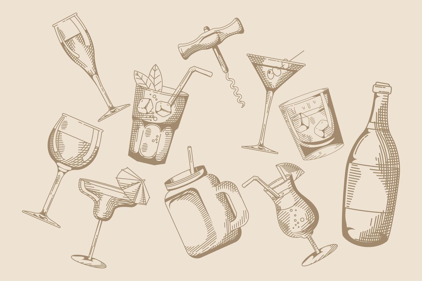 padrão de bebidas e bebidas ícone de desenho de mão vetor