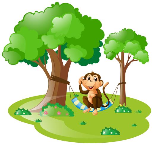 Macaco sentado na rede na floresta vetor