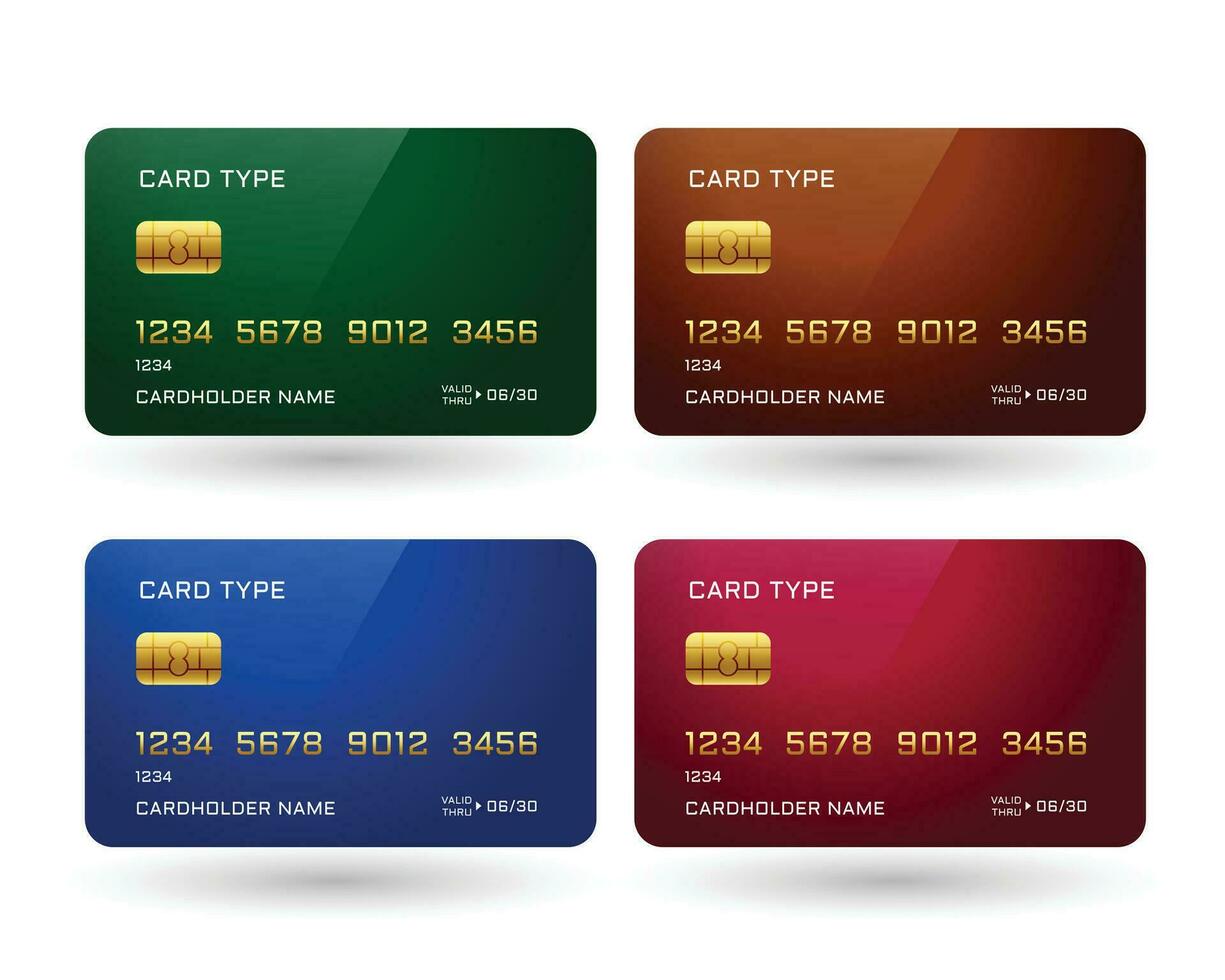 quatro crédito cartões brincar dentro diferente cores vetor