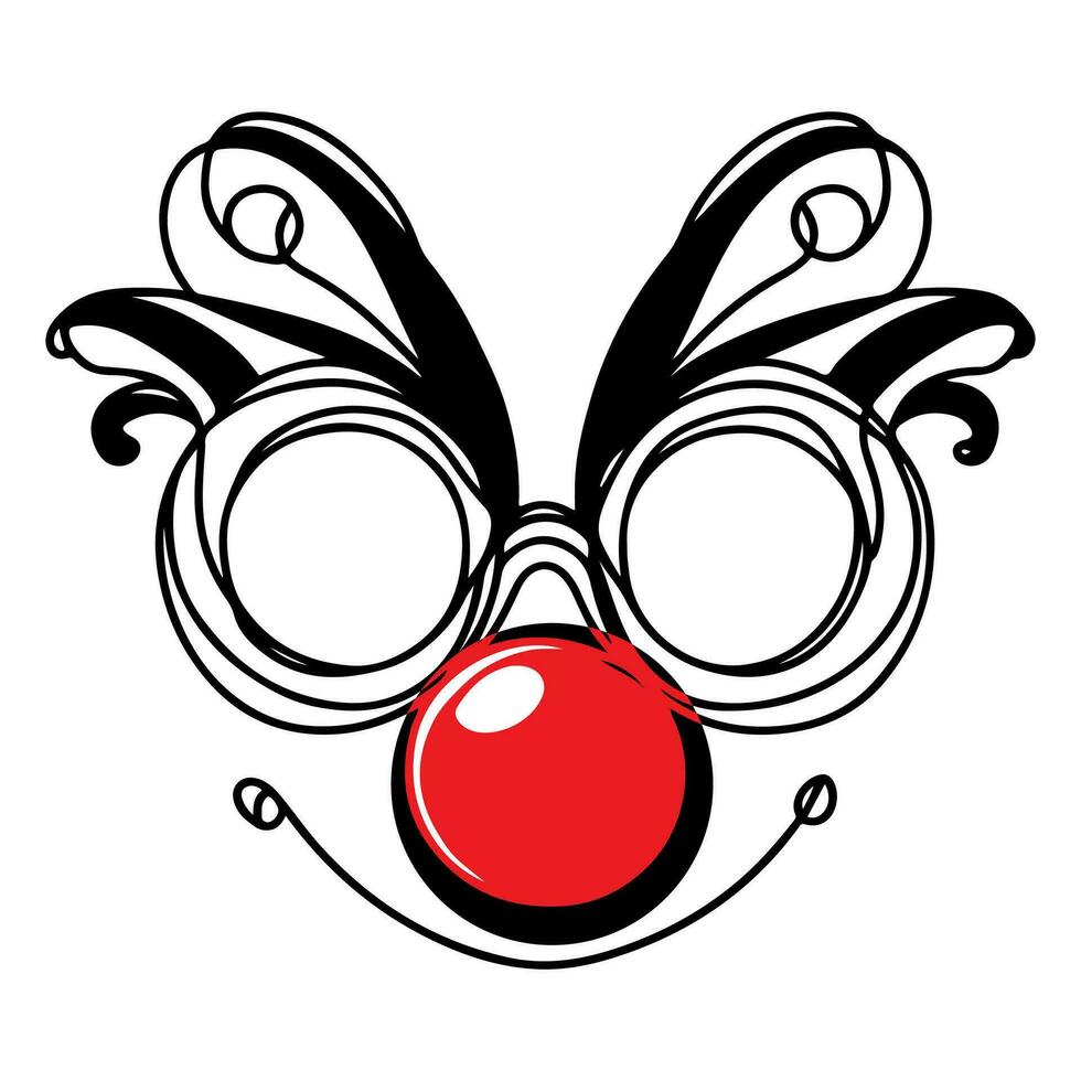 ai gerado contínuo linha desenhando do carnaval óculos com uma vermelho nariz dia. Projeto elemento para logotipo ou emblema . mão desenhado símbolo vetor ilustração