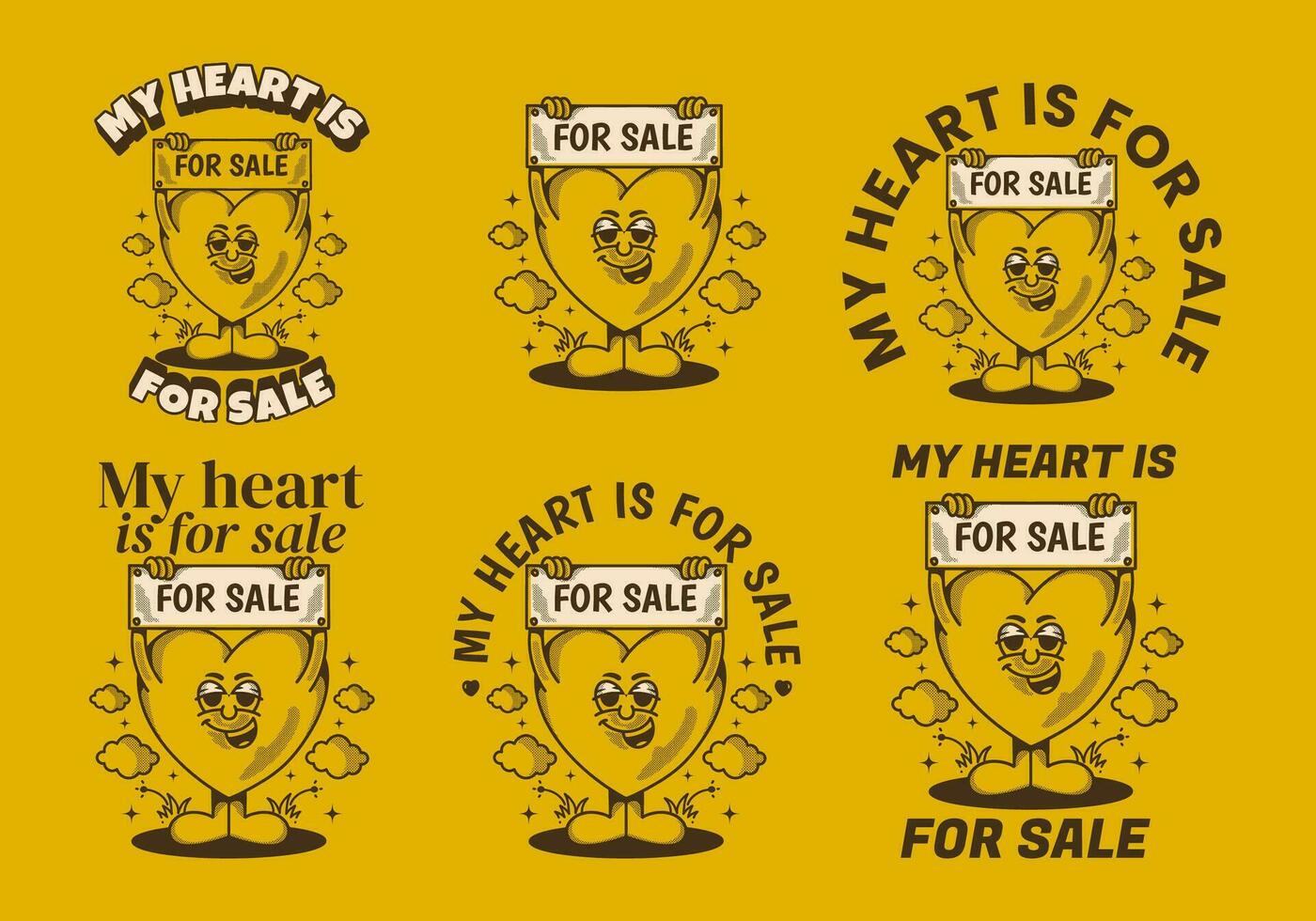 meu coração é para oferta. mascote personagem do uma coração segurando uma borda com para venda texto vetor