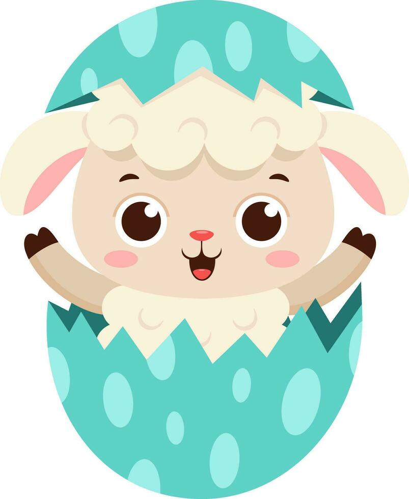 surpresa fofa pequeno ovelha desenho animado personagem Fora do a ovo concha. vetor ilustração plano Projeto
