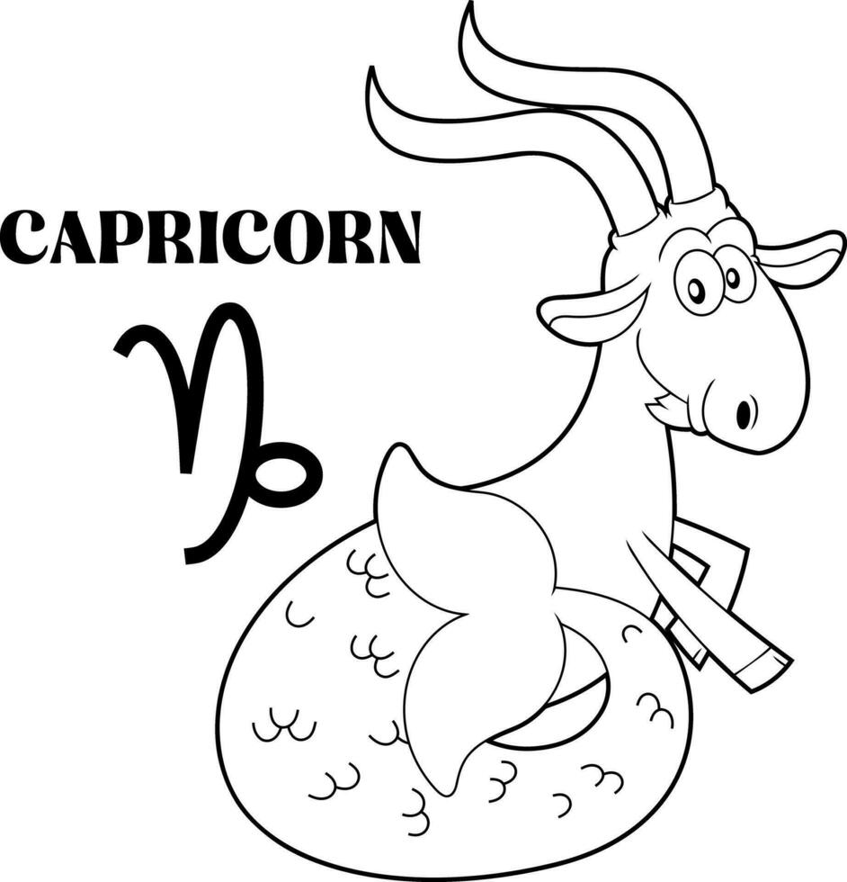 delineado Capricórnio desenho animado personagem horóscopo zodíaco placa. vetor mão desenhado ilustração