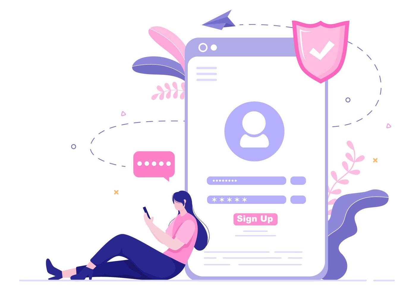 registro online ou faça login para uma conta no aplicativo do smartphone. interface de usuário com aplicativo móvel de senha segura, para interface do usuário, banner da web, acesso. ilustração vetorial de pessoas dos desenhos animados vetor