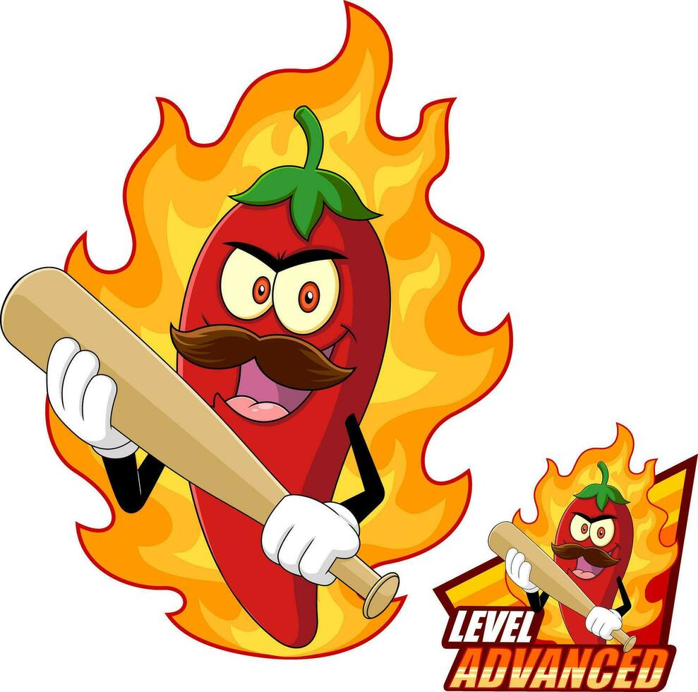 Bravo quente Pimenta Pimenta desenho animado mascote logotipo Projeto. vetor mão desenhado ilustração