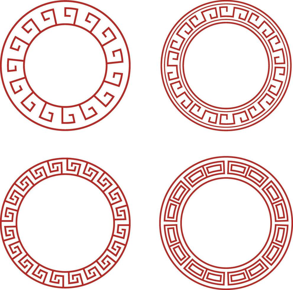 vermelho chinês círculo quadro, Armação ícones. oriental estilo. isolado vetor