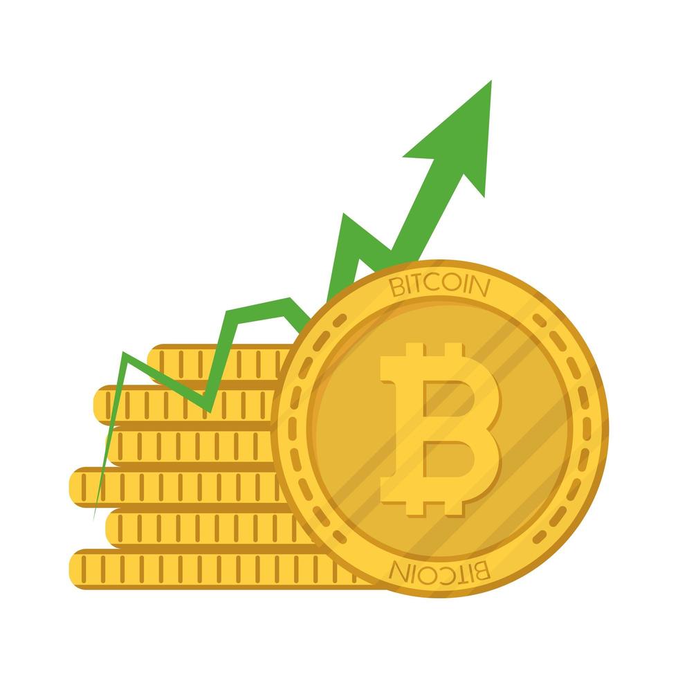 bitcoins criptomoeda com seta para cima vetor