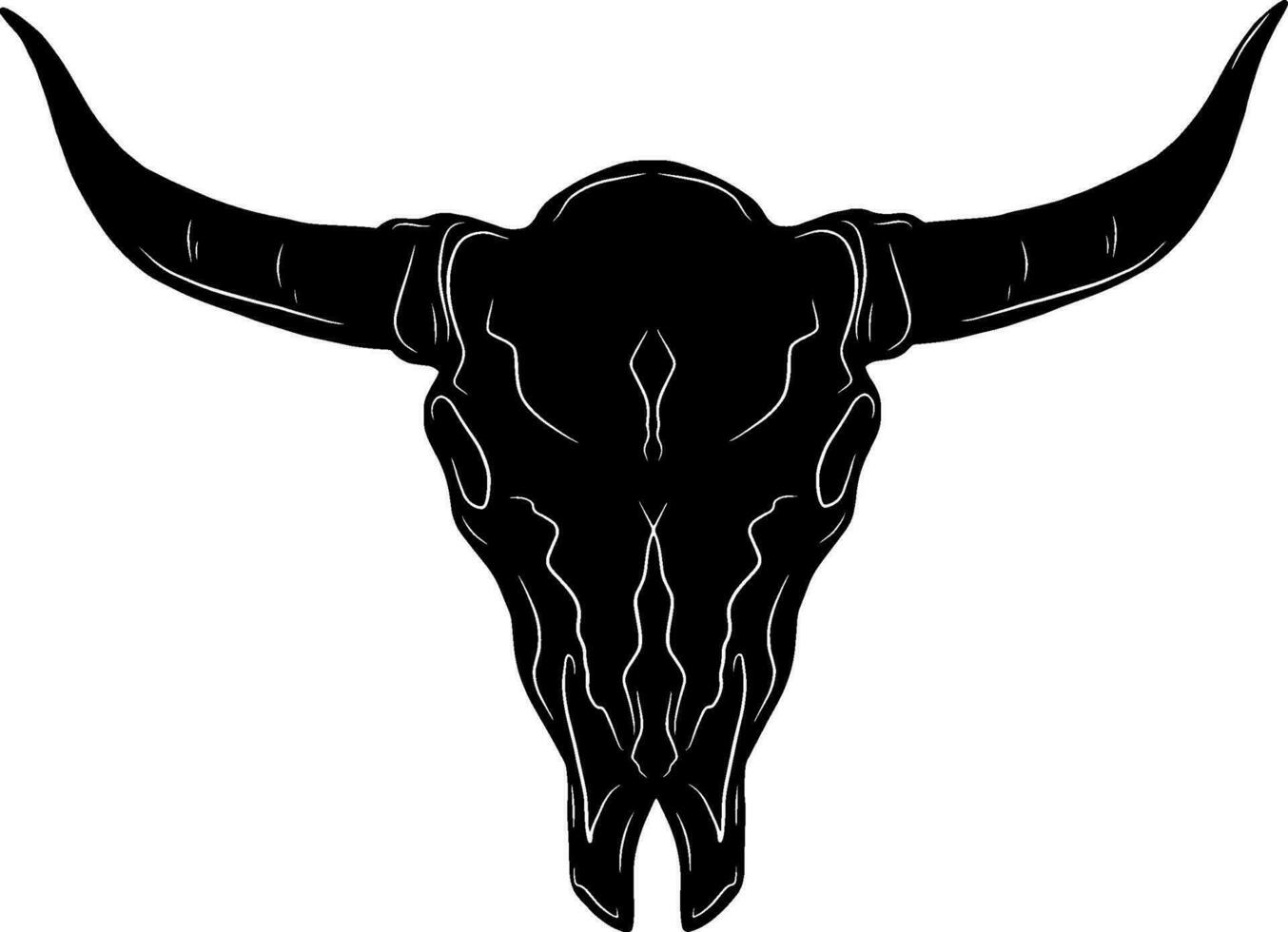 uma Preto e branco ilustração do uma touro crânio vetor