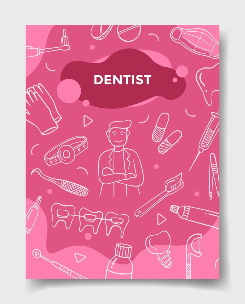 carreira de empregos de dentista com estilo doodle para modelo de banners, panfletos, livros e capa de revista vetor