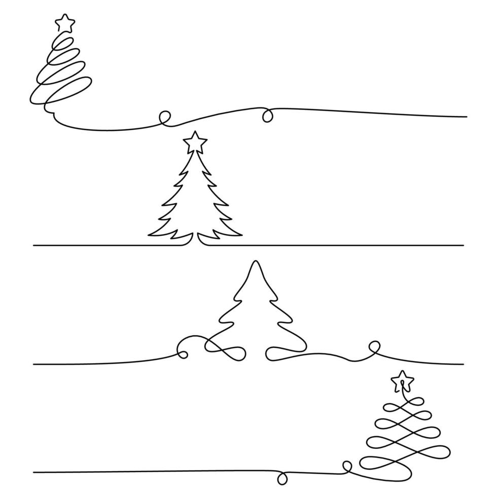 árvores de natal em um estilo de desenho de linha. curso editável. vetor