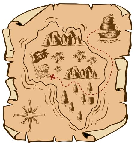 Mapa do tesouro com navio navegando para ilha vetor