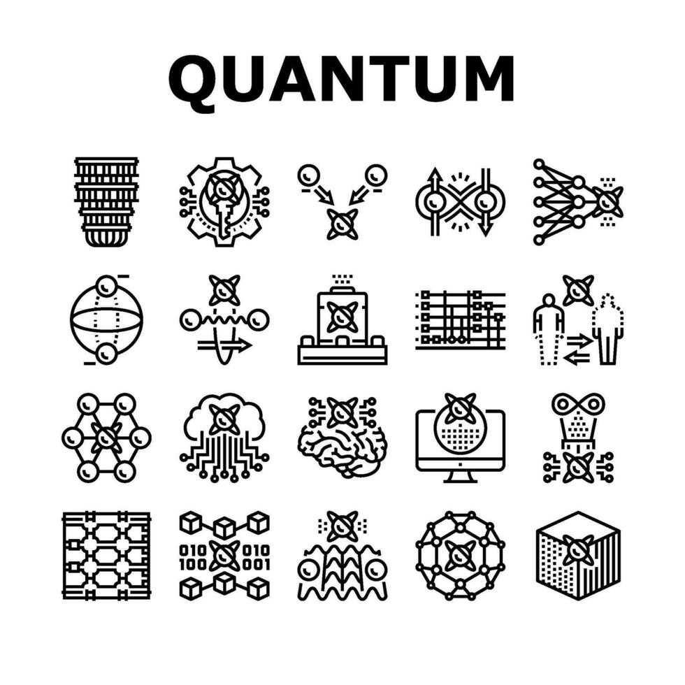 quantum tecnologia dados Ciência ícones conjunto vetor