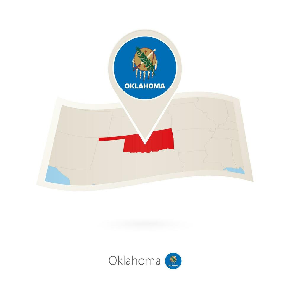 guardada papel mapa do Oklahoma nos Estado com bandeira PIN do oklahoma. vetor