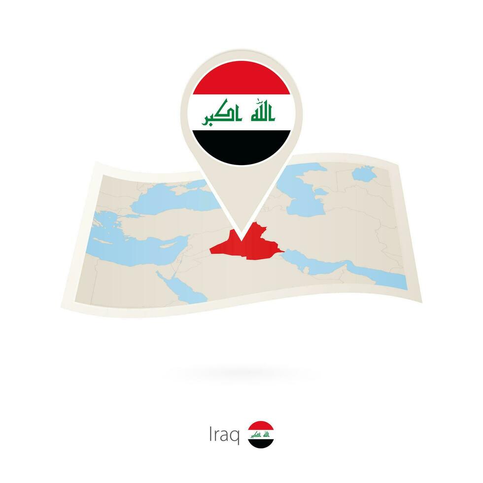guardada papel mapa do Iraque com bandeira PIN do Iraque. vetor
