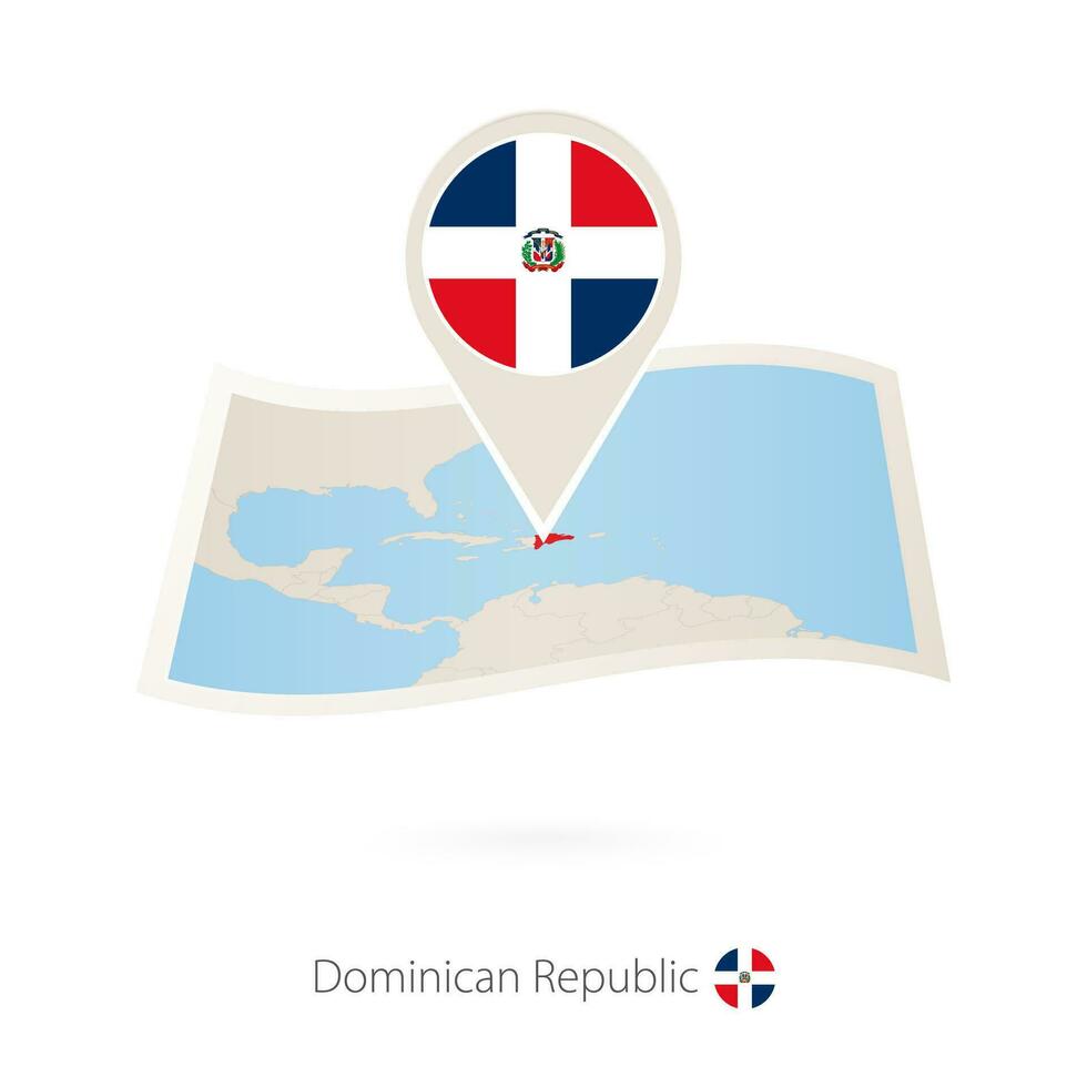 guardada papel mapa do dominicano república com bandeira PIN do dominicano república. vetor