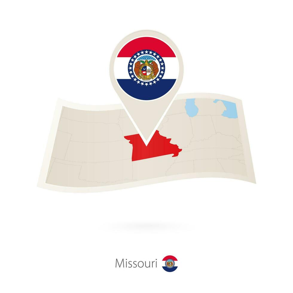 guardada papel mapa do Missouri nos Estado com bandeira PIN do missouri. vetor