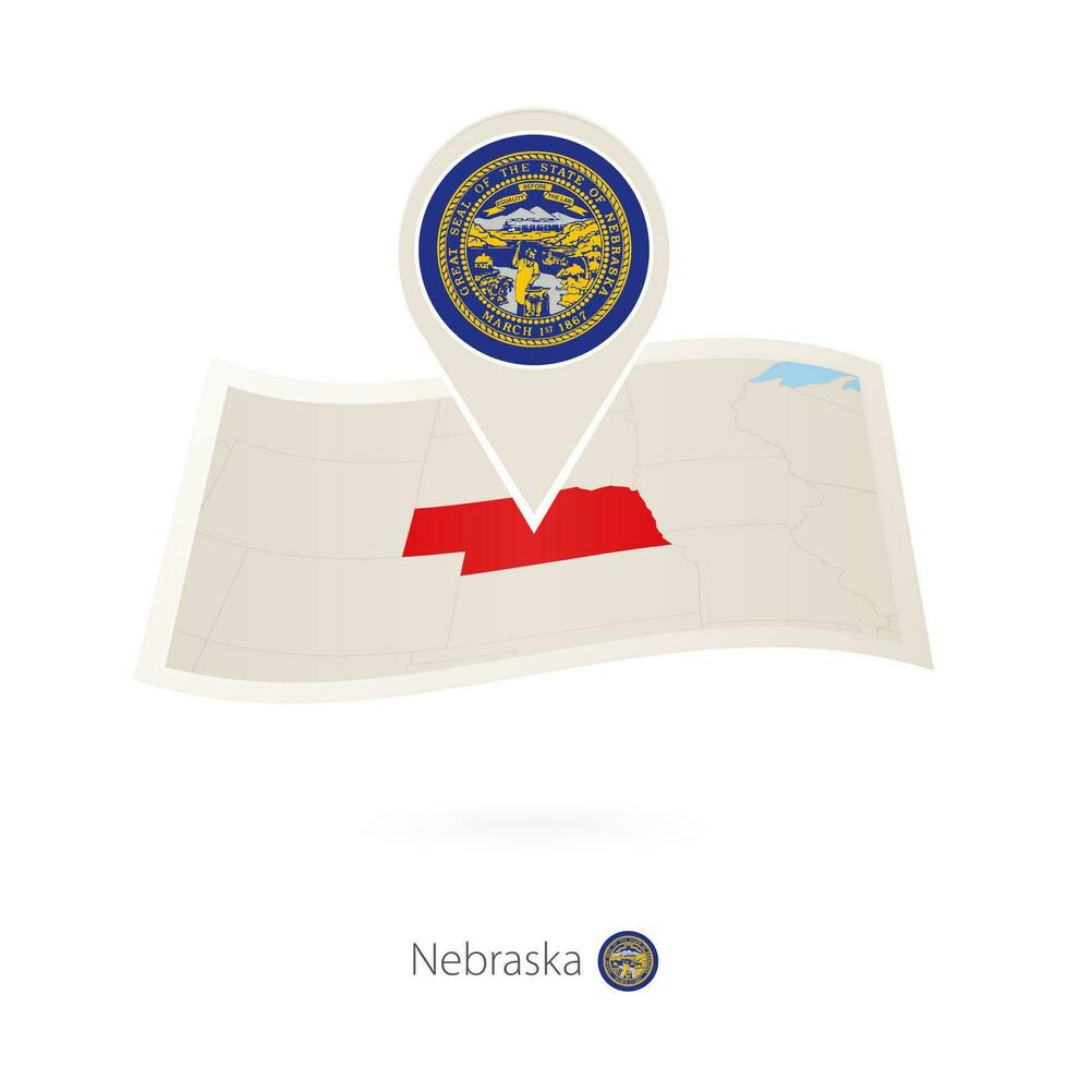 guardada papel mapa do Nebraska nos Estado com bandeira PIN do nebraska. vetor