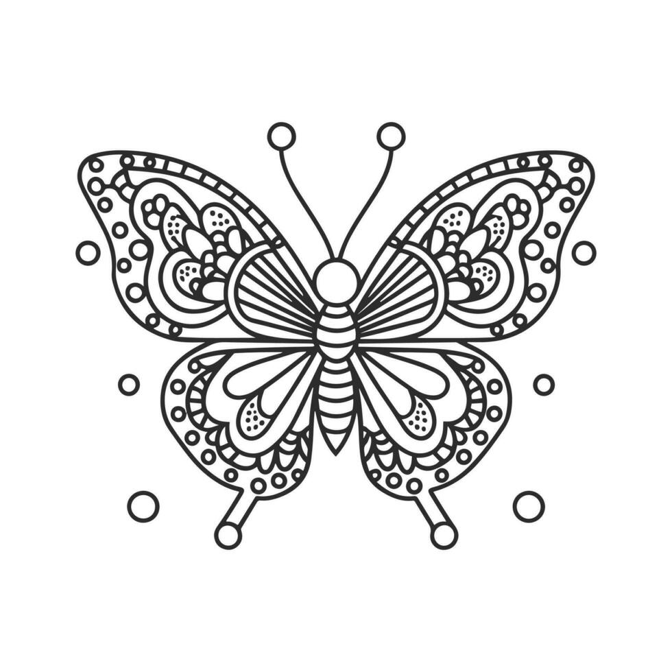 uma borboleta coloração página com uma Preto e branco Projeto vetor
