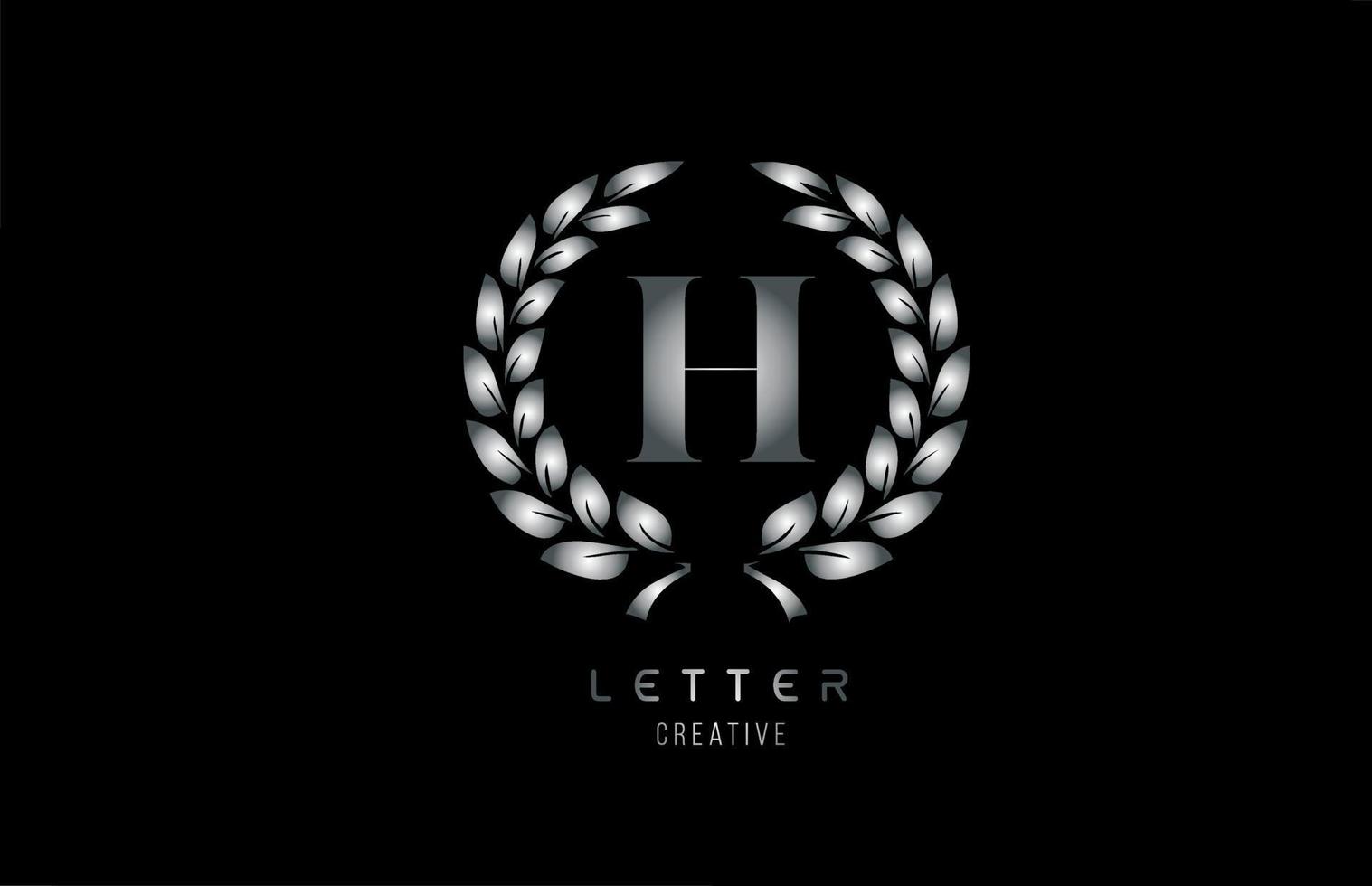 ícone do logotipo de letra do alfabeto h cinza prata metal com design floral para empresa e negócios vetor